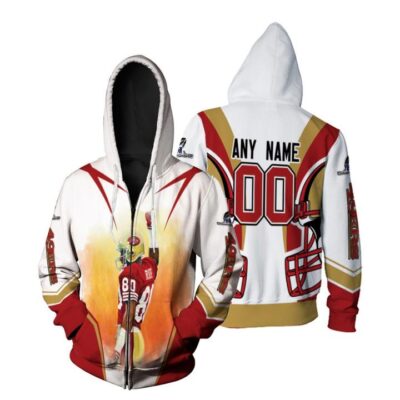San Francisco 49ers Jerry Rice 00 NFL Team NFC Championship White Jersey Style Custom Number Name For 49ers Fans Zip Hoodie ZH00859