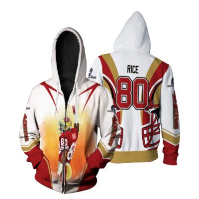 San Francisco 49ers Jerry Rice 80 NFC Championship 2022 White Jersey Style 3D Gift For 49ers Fans Zip Hoodie ZH01015