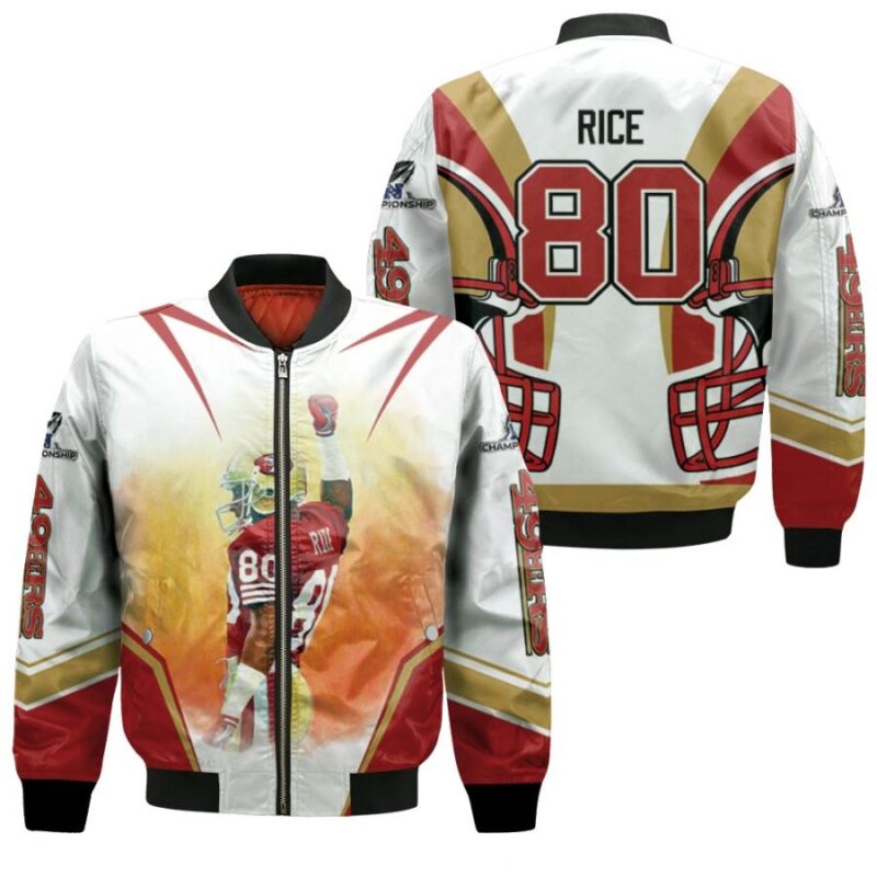 San Francisco 49ers Jerry Rice 80 NFC Championship 2022 White Jersey Style Gift For 49ers Fans Bomber Jacket BJ00339