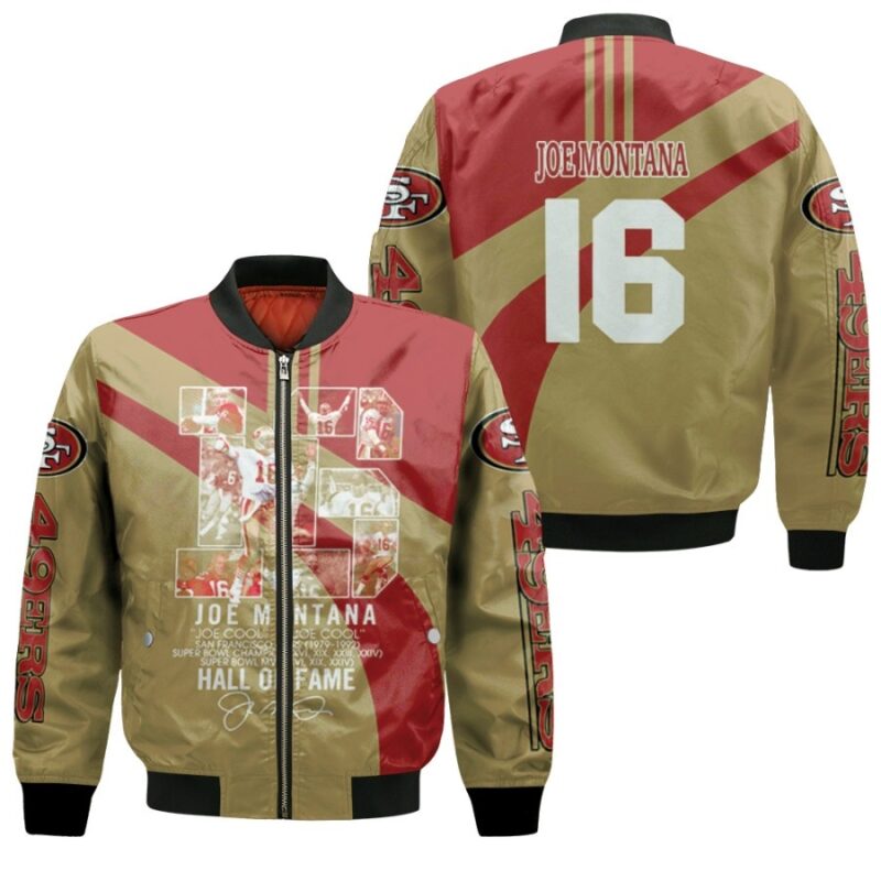 San Francisco 49ers Joe Montana 16 Hall Of Time Legend Captain Gift For 49ers Fans Bomber Jacket BJ00945