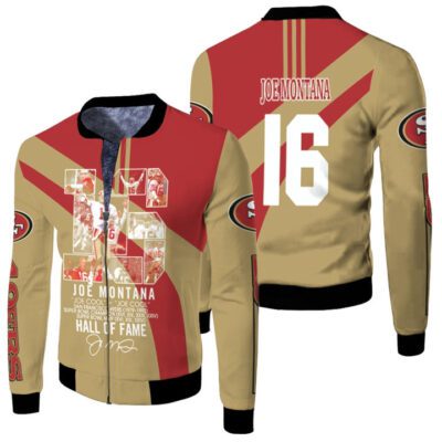 San Francisco 49ers Joe Montana 16 Hall Of Time Legend Captain Gift For 49ers Fans Fleece Bomber Jacket