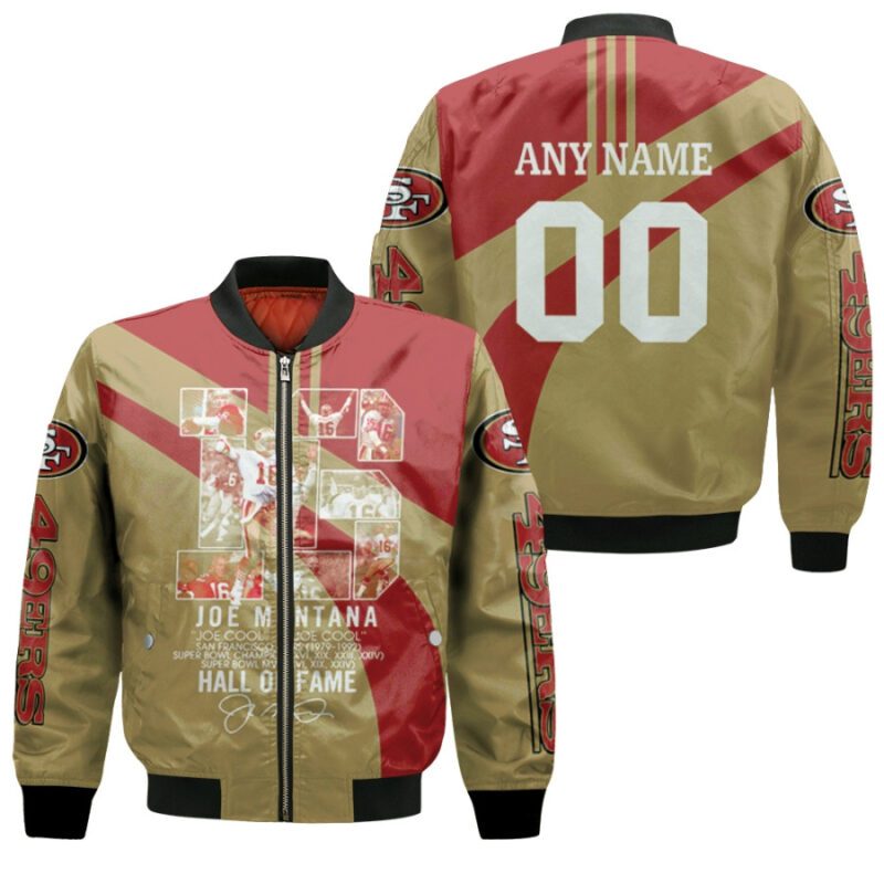 San Francisco 49ers Joe Montana 16 Hall Of Time Legend Captain Gift With Custom Name Number For 49ers Fans Bomber Jacket BJ00987