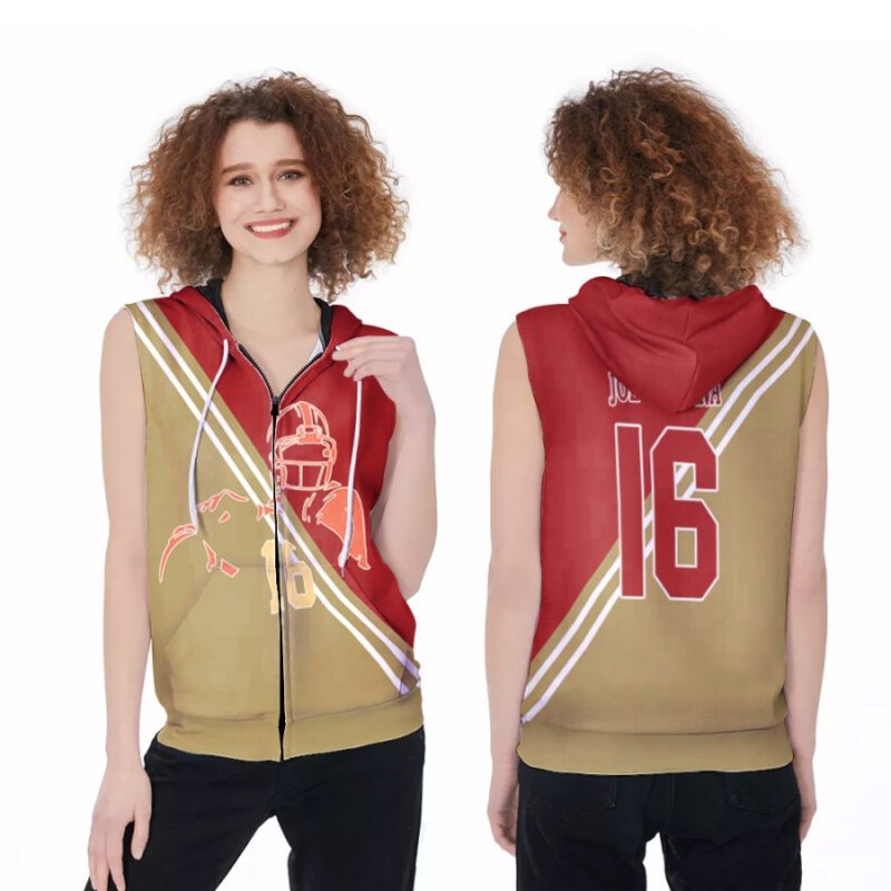 San Francisco 49ers Joe Montana 16 NFL Legend Player Line Drawing 3D Designed Allover Gift For 49ers Fans Zip Sleeveless Hoodie ZSH1638