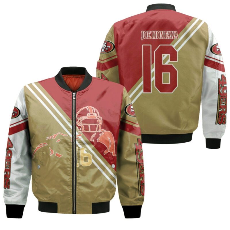 San Francisco 49ers Joe Montana 16 NFL Legend Player Line Drawing Gift For 49ers Fans Bomber Jacket BJ00950