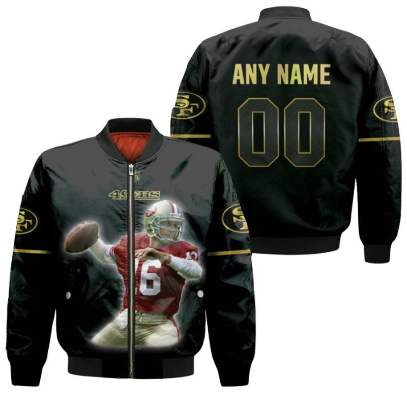 San Francisco 49ers Joe Montana 16 NFL Team Black Jersey Style Gift With Custom Number Name For 49ers Fans Bomber Jacket BJ04210