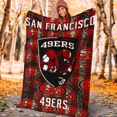 San Francisco American Football 49ers Ers Player On Shield SF Coin Doodle Fleece Blanket 3