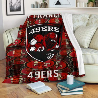 San Francisco American Football 49ers Ers Player On Shield SF Coin Doodle Fleece Blanket