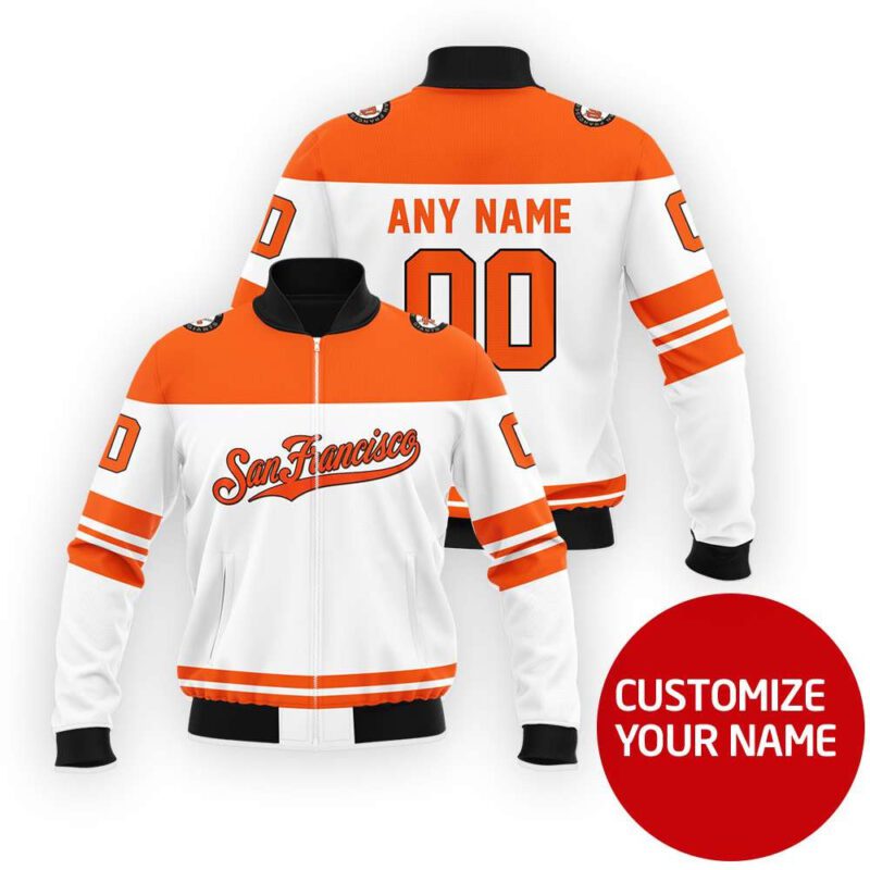 San Francisco Giants #00 Personalized White Orange Jersey Style Gift With Custom Number Name For Giants Fans Bomber Jacket BJ03742