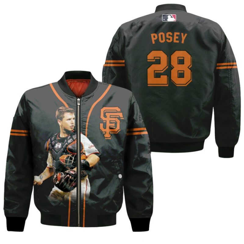 San Francisco Giants Buster Posey 28 Majestic Alternate Player 2019 Black Jersey Style Gift For Giants Fans Bomber Jacket BJ00195