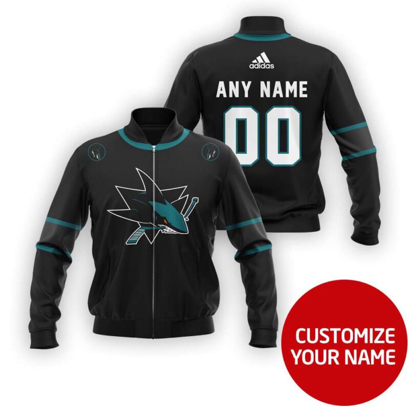 San Jose Sharks Nhl Hockey Team Black Custom Number Name Gift For Sharks Fans Bomber Jacket BJ04058