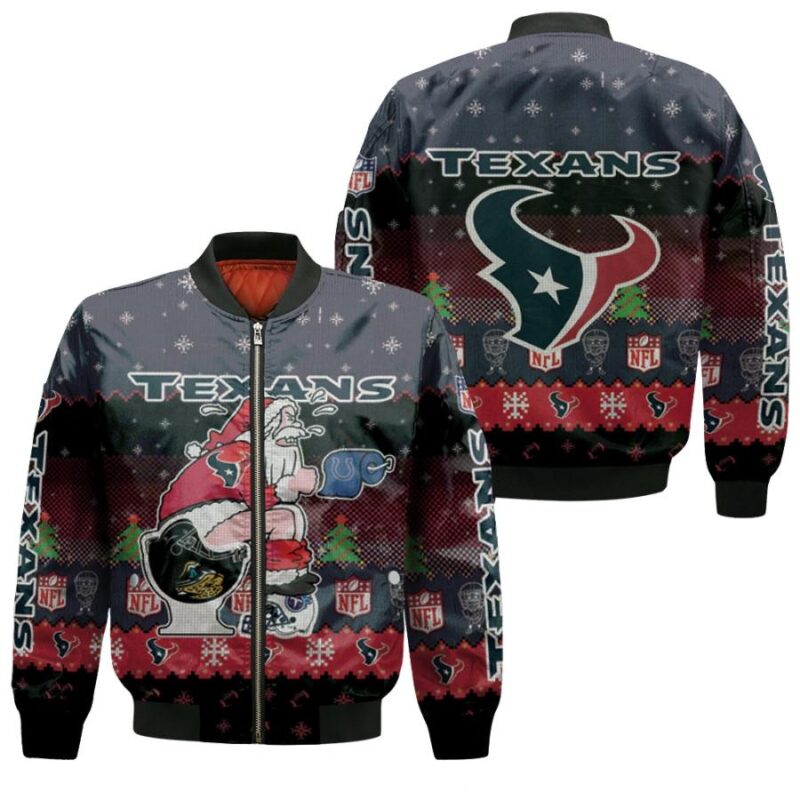 Santa Claus Houston Texans Sitting on Colts Jaguars Titans Toilet Christmas Gift For Texans Fans Bomber Jacket BJ01439