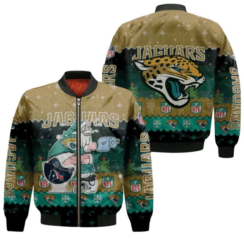 Santa Claus Jacksonville Jaguars Sitting on Titans Texans Colts Toilet Christmas Gift For Jaguars Fans Bomber Jacket BJ01642