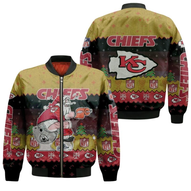 Santa Claus Kansas City Chiefs Sitting on Broncos Raiders Chargers Toilet Christmas Gift For Chiefs Fans Bomber Jacket BJ01491