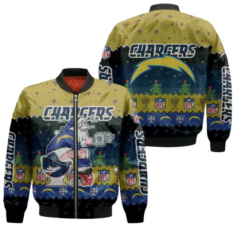 Santa Claus Los Angeles Chargers Sitting on Raiders Broncos Chiefs Toilet Christmas Gift For Chargers Fans Bomber Jacket BJ01484