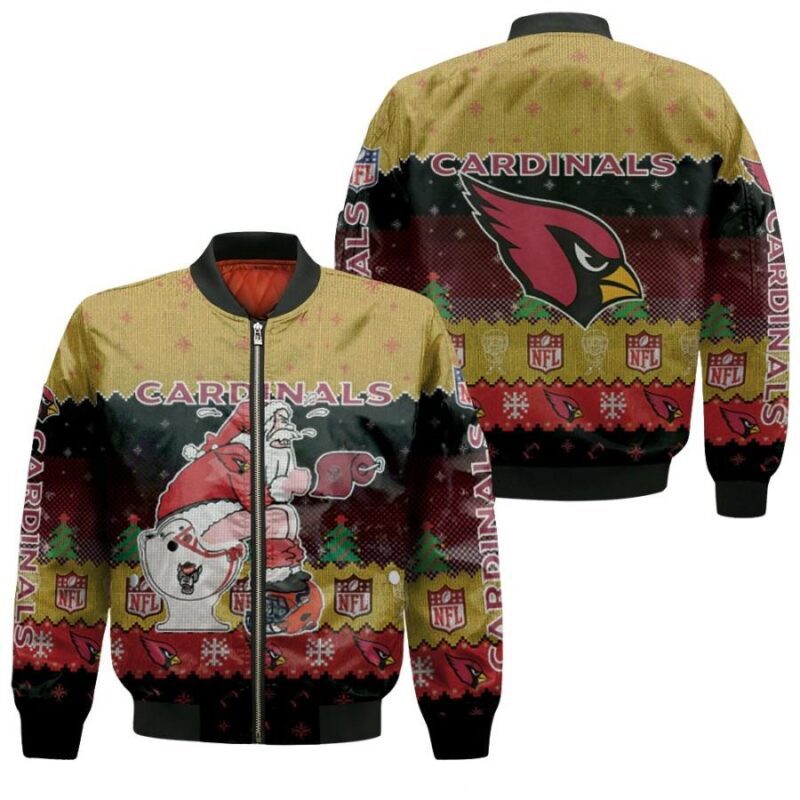 Santa Claus Louisville Cardinals Sitting on Eagles Wolfpack Syracuse Toilet Christmas Gift For Cardinals Fans Bomber Jacket BJ01622