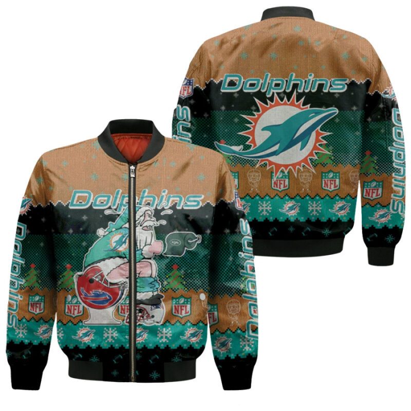 Santa Claus Miami Dolphins Sitting on Jets Bills Patriots Toilet Christmas Gift For Dolphins Fans Bomber Jacket BJ01452