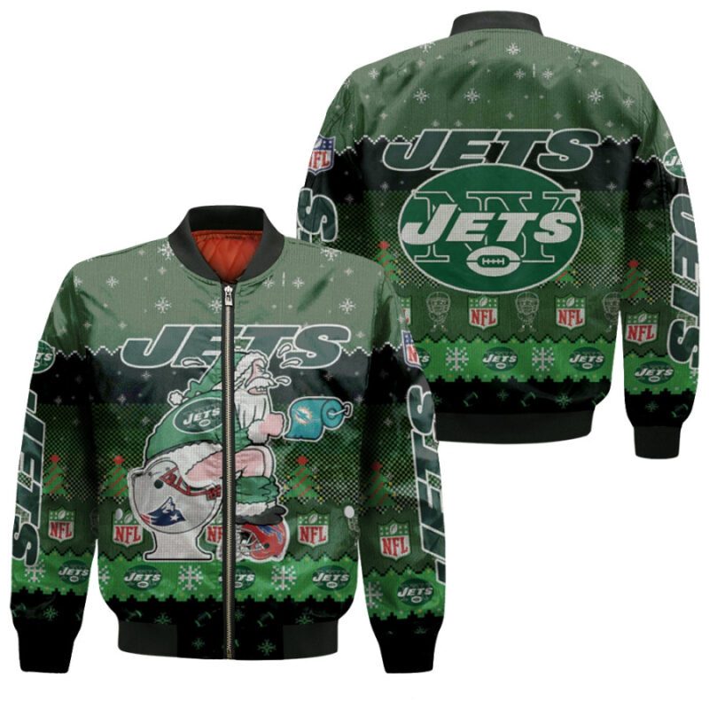 Santa Claus New York Jets Sitting on Dolphins Patriots Bills Toilet Christmas Gift For Jets Fans Bomber Jacket BJ01475