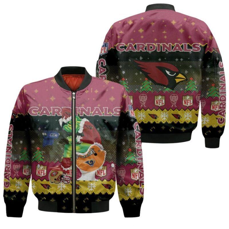 Santa Grinch Arizona Cardinals Sitting on Rams Seahawks Chargers Toilet Christmas Gift For Cardinals Fans Bomber Jacket BJ01563