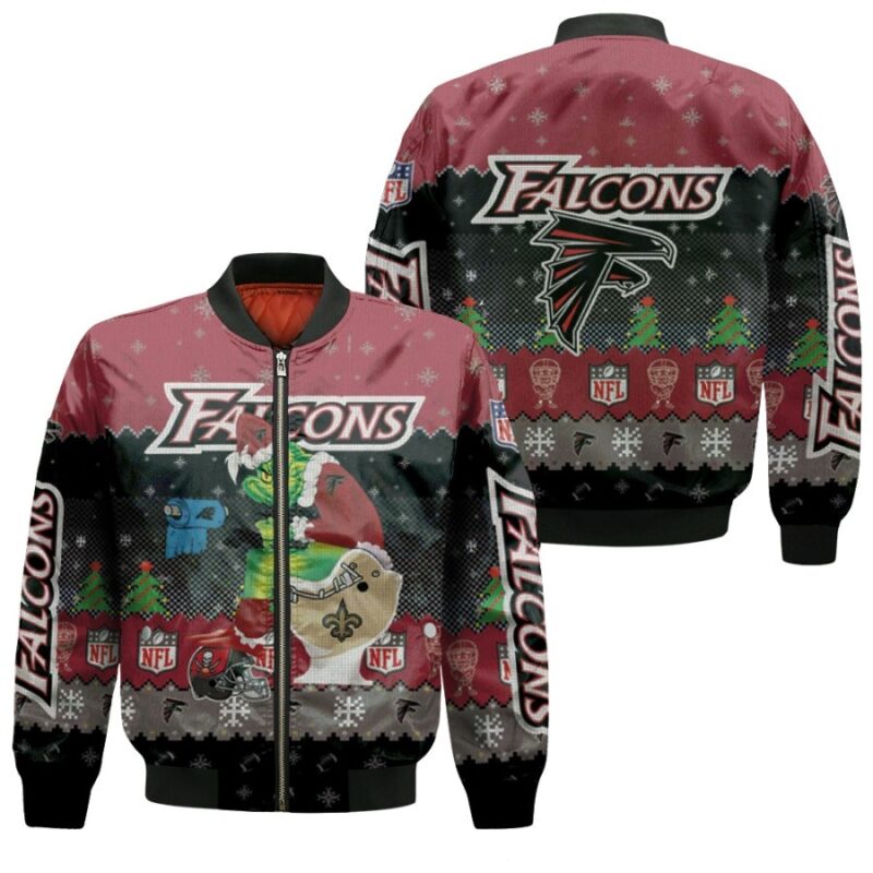 Santa Grinch Atlanta Falcons Sitting on Saints Panthers Buccaneers Toilet Christmas Gift For Falcons Fans Bomber Jacket BJ01496