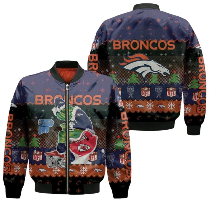 Santa Grinch Denver Broncos Sitting on Chiefs Chargers Raiders Toilet Christmas Gift For Broncos Fans Bomber Jacket BJ01441