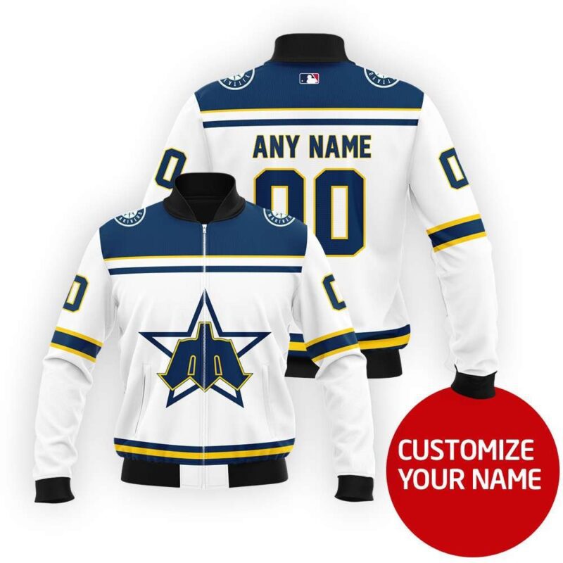 Seattle Mariners #00 Personalized White Jersey Style Gift With Custom Number Name For Mariners Fans Bomber Jacket BJ04052