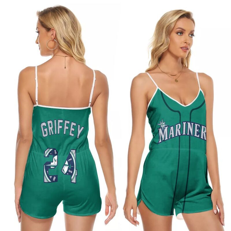 Seattle Mariners Ken Griffey Jr 24 2020 MLB Baseball Green Gift For Mariners Fans V-neck Romper Jumpsuit RJ01331