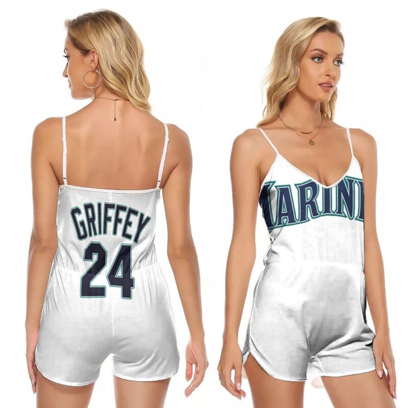 Seattle Mariners Ken Griffey Jr 24 2020 MLB Baseball White Gift For Mariners Fans V-neck Romper Jumpsuit RJ01003