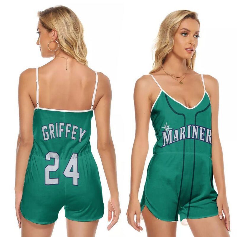 Seattle Mariners Ken Griffey Jr MLB Baseball Majestic Cool Base Player Northwest Green 2019 Gift For Seattle Fans V-neck Romper Jumpsuit RJ00737