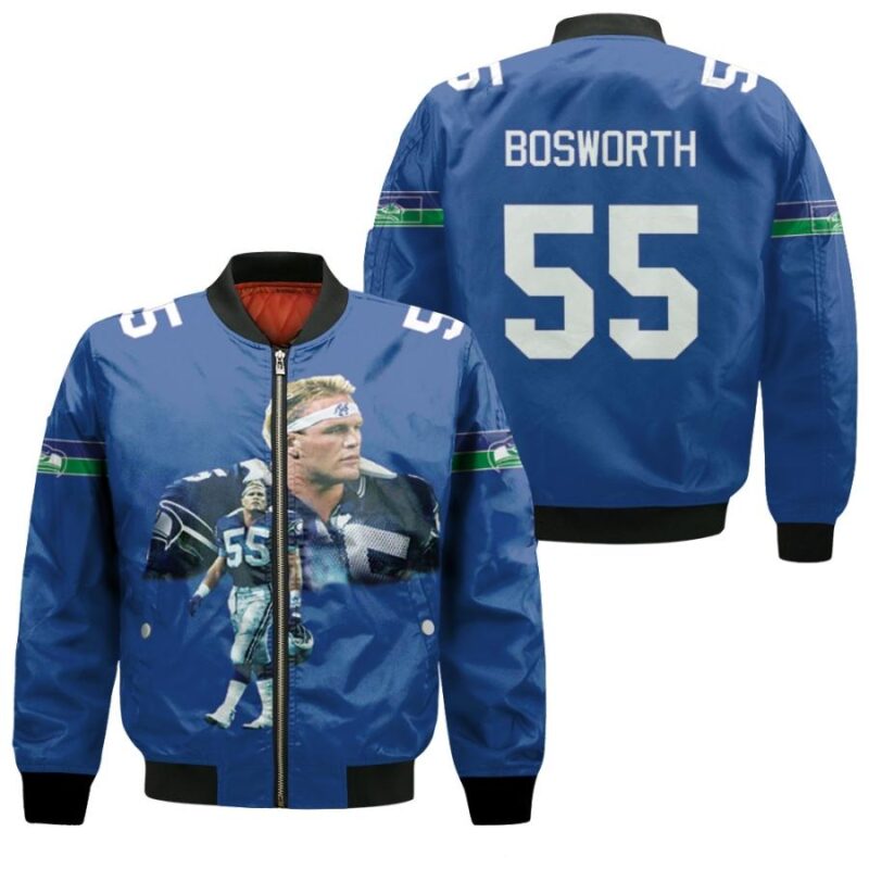 Seattle Seahawks Brian Bosworth 55 1987 Retired Player Royal Blue Jersey gift for Seattle Seahawks fans Bomber Jacket BJ00170