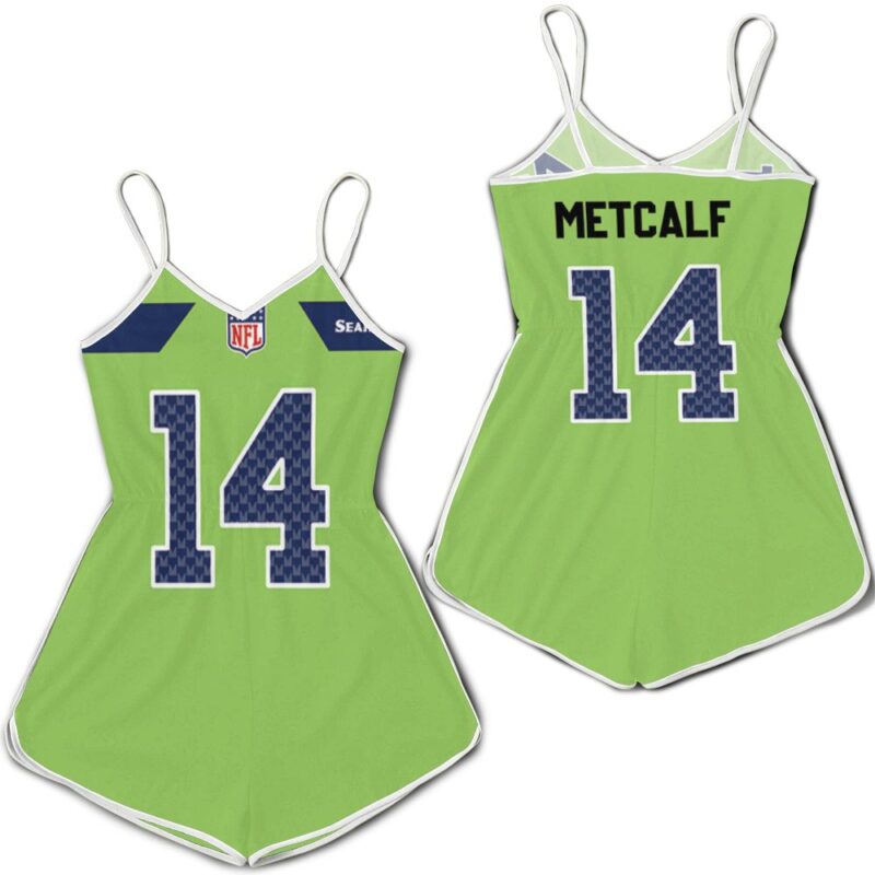 Seattle Seahawks DK Metcalf #14 NFL American Football Green Color Rush Legend Gift For Seahawks Fans Romper Jumpsuit RJ05349