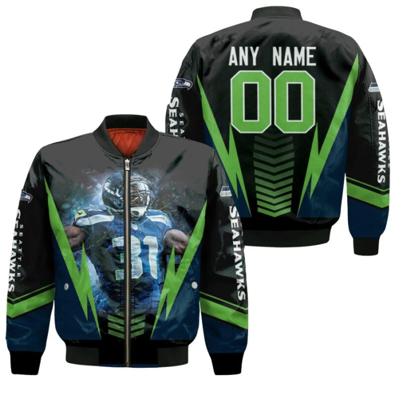 Seattle Seahawks Kam Chancellor 00 Any Name Black Jersey Style Gift With Custom Number Name For Seahawks Fans Bomber Jacket BJ00331