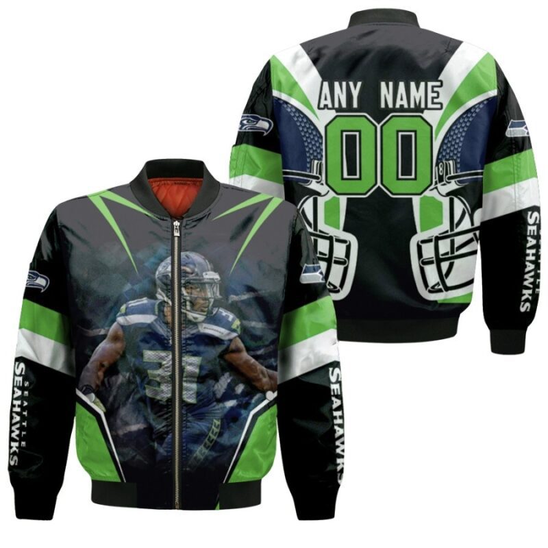 Seattle Seahawks Kam Chancellor 00 Any Name NFL Black Jersey Style 3D Allover Gift With Custom Number Name For Seahawks Fans Bomber Jacket BJ00232