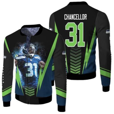 Seattle Seahawks Kam Chancellor 31 Black Jersey Style Gift For Seahawks Fans Chancellor Fans Fleece Bomber Jacket