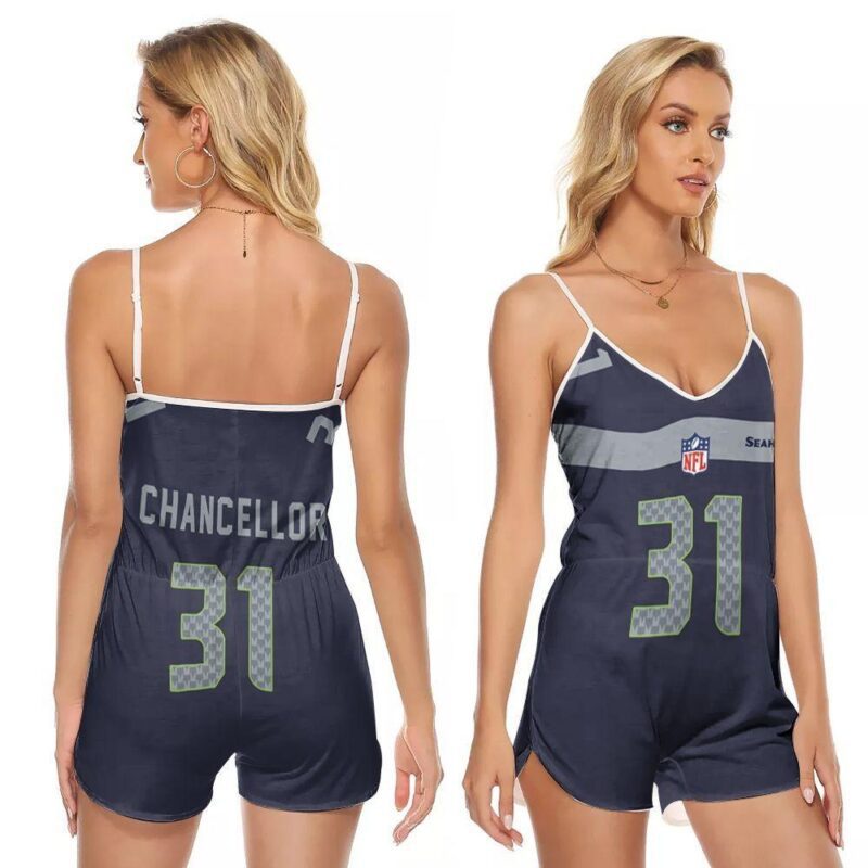 Seattle Seahawks Kam Chancellor 31 Great Player NFL American Football Team Color Gift For Seahawks Fans V-neck Romper Jumpsuit RJ00603