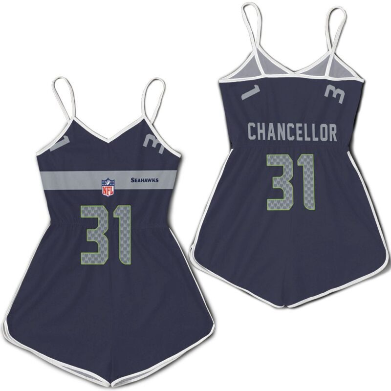 Seattle Seahawks Kam Chancellor Team Color Jersey Inspired Romper RJ02083