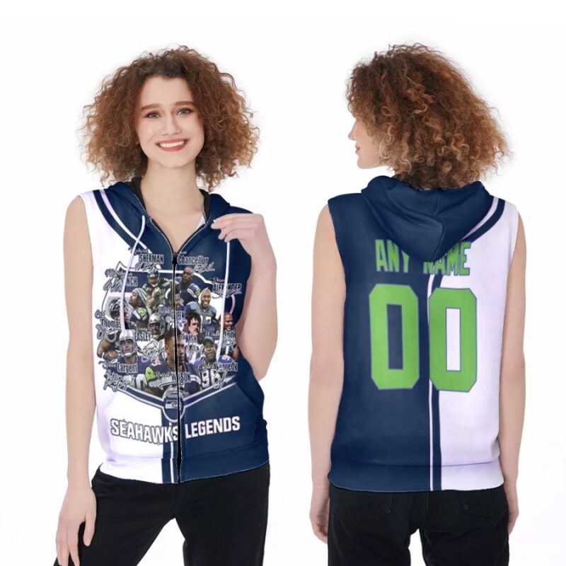 Seattle Seahawks Legends Conference Russel Wilson Cortez Kennedy Signed NFL 3D Custom Name Number For Seahawks Fans Zip Sleeveless Hoodie ZSH1971