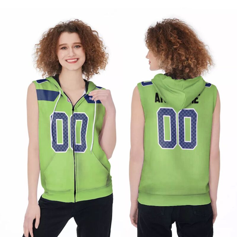 Seattle Seahawks NFL American Football Green Color Rush Legend 3D Designed Allover Custom Gift For Seahawks Fans Zip Sleeveless Hoodie ZSH0315