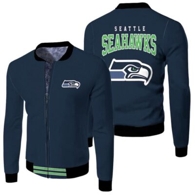 Seattle Seahawks NFL American Football Logo Team Black Gift For Seahawks Fans Fleece Bomber Jacket