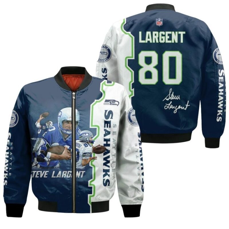 Seattle Seahawks Steve Largent 80 NFL Team Dark Blue Jersey Style Gift For Seattle Seahawks Fans Largent Fans Bomber Jacket BJ00332