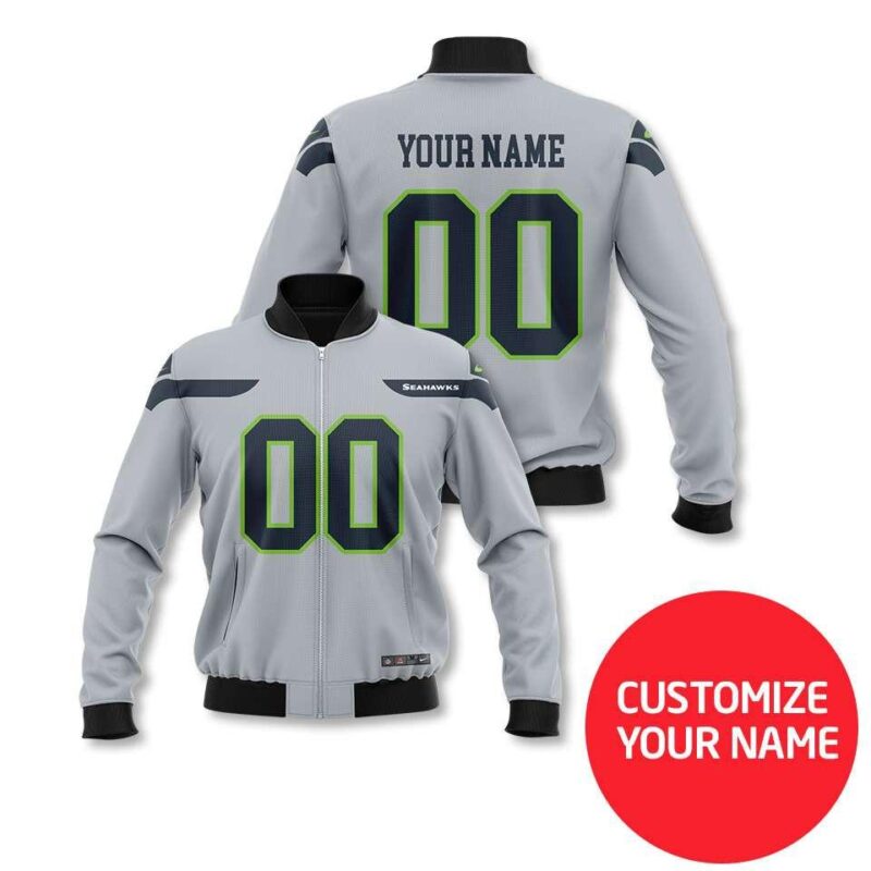 Seattle Seahawks Super Bowl Champions Gift Personalized Number Name Grey Gift For Seahawks Fans Bomber Jacket BJ00077