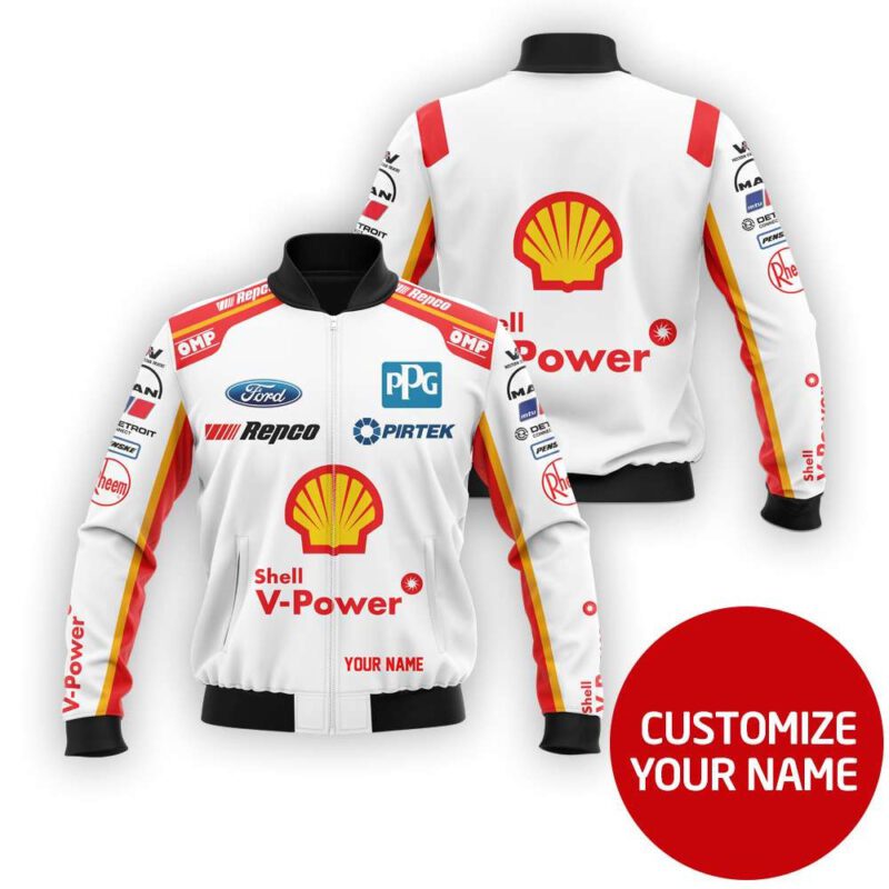 Shell V-Power Racing Team White Personalized Gift With Custom Number Name For Shell V-Power Racing Fans Bomber Jacket BJ03706