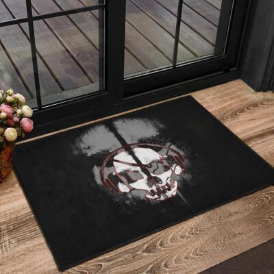 Skull Door Mat Horror Pirate Skull Wear Headphone Black White Door Mat Welcome Mat 1