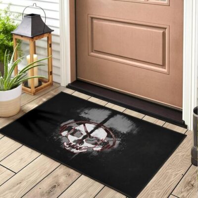 Skull Door Mat Horror Pirate Skull Wear Headphone Black White Door Mat Welcome Mat 2