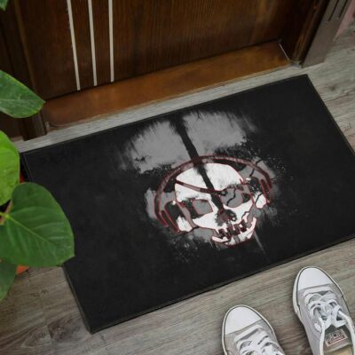 Skull Door Mat Horror Pirate Skull Wear Headphone Black White Door Mat Welcome Mat 3