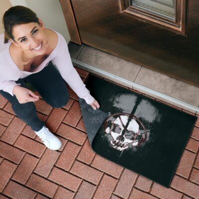 Skull Door Mat Horror Pirate Skull Wear Headphone Black White Door Mat Welcome Mat 4