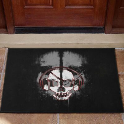 Skull Door Mat - Horror Pirate Skull Wear Headphone Black White Door Mat Welcome Mat