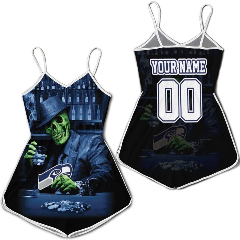 Skull Play Seattle Seahawks Card 3D Personalized Romper RJ03164
