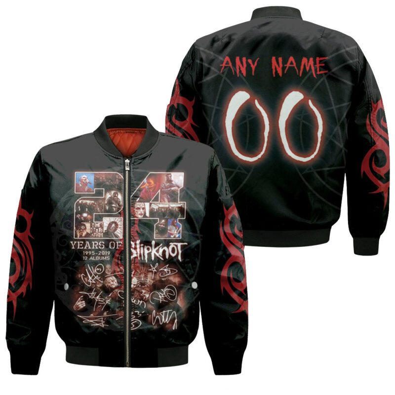 Slipknot 24th Years Of 12 Albums Rock Band Members Signatures Gift With Custom Name Number For Slipknot Fans Bomber Jacket BJ00864