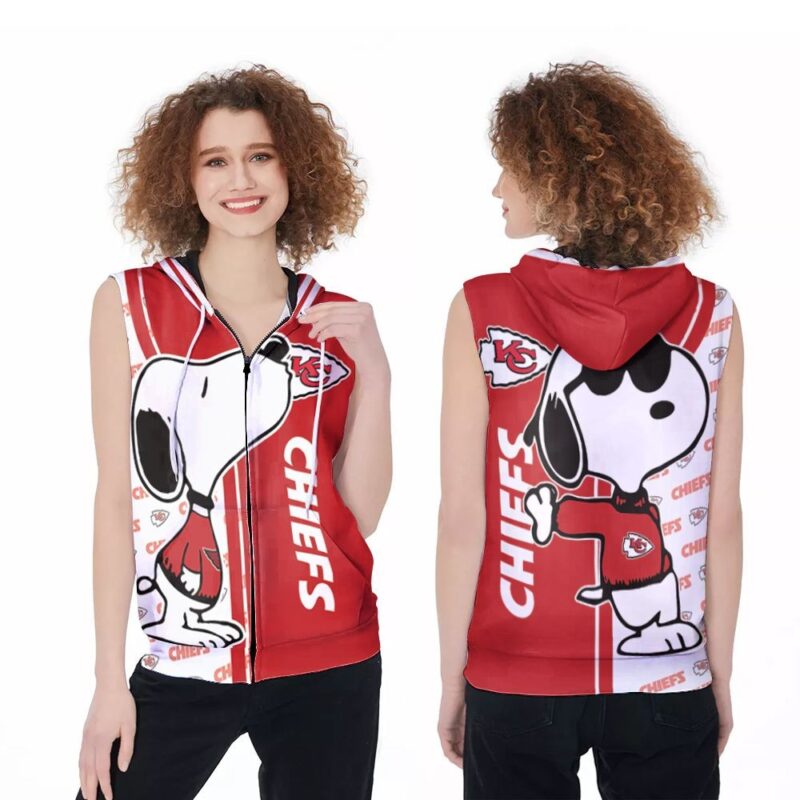 Snoopy kiss Kansas City Chiefs logo 3d designed for Kansas City Chiefs fan Zip Sleeveless Hoodie ZSH1594