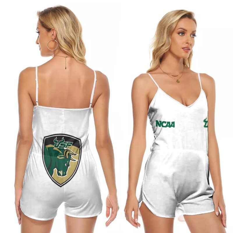 South Florida Bulls Ncaa Classic White With Mascot Logo Gift For South Florida Bulls Fans V-neck Romper Jumpsuit RJ01109